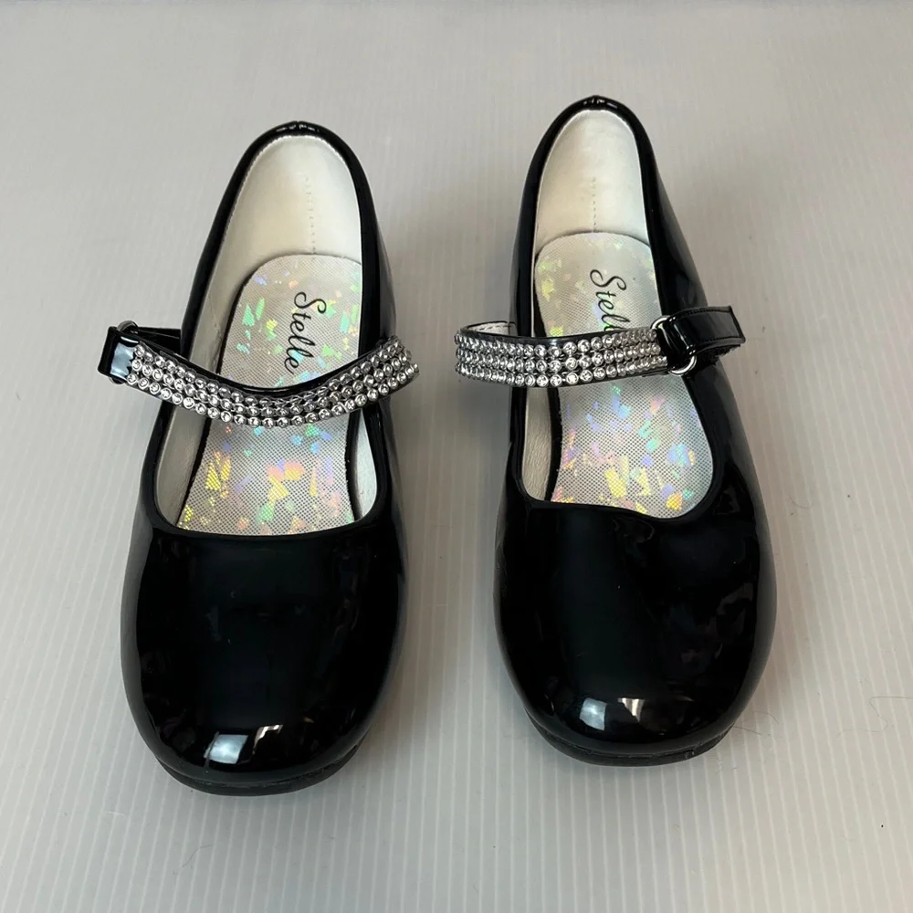 Black Kids Shoes with Rhinestone Strap v2282